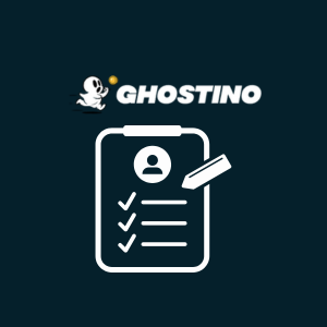 Ein Symbol für eine Zwischenablage mit einem Stift unter dem Ghostino-Logo.