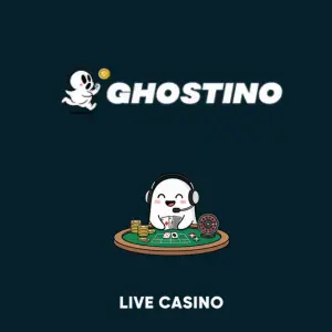 Ghostino Live Casino Werbebild mit Geist als Croupier am Spieltisch mit Chips.