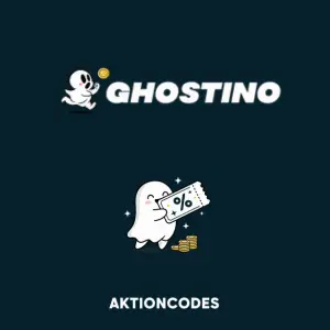 Ghostino Werbebild mit einem lächelnden Geist, der ein Bonusticket und Münzen hält, mit dem Text Aktionscodes.